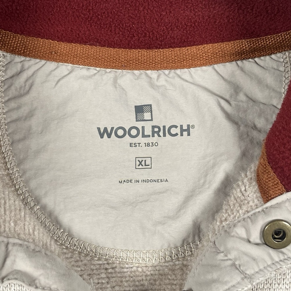 Woolrich 1/4 Snap Button Pullover Sweater Men's XL Fleece Beige Long Sleeve READ - Picture 3 of 11